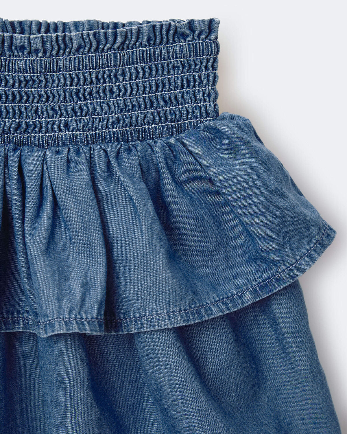 Toddler Girl Smocked Tiered Skirt in Chambray - Image 2