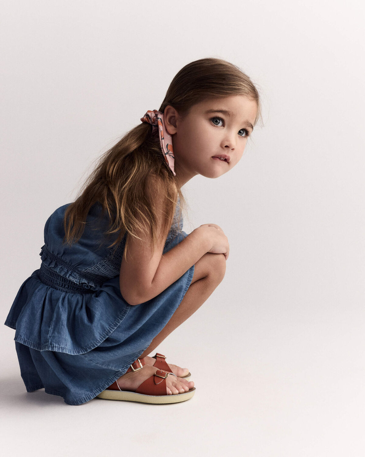 Toddler Girl Smocked Tiered Skirt in Chambray - Image 6