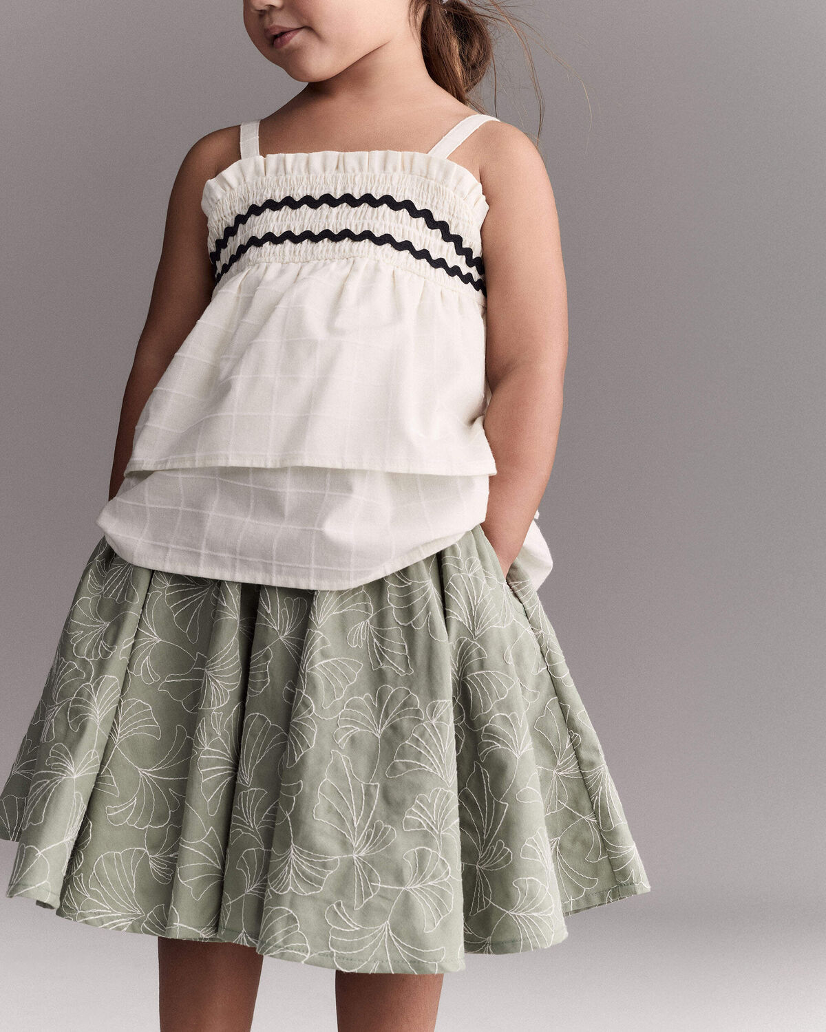 Toddler Girl Avenue Twirl™ Embroidered Midi Skirt in Floral Print - Green - Image 4