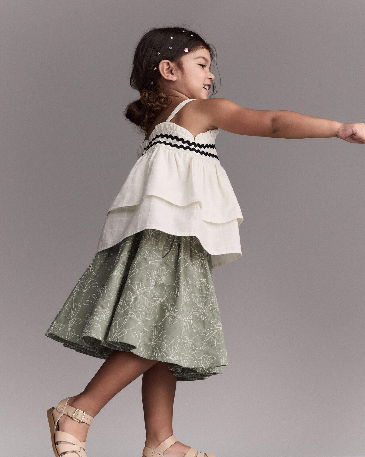 Toddler Girl Avenue Twirl™ Embroidered Midi Skirt in Floral Print - Green - Image 5