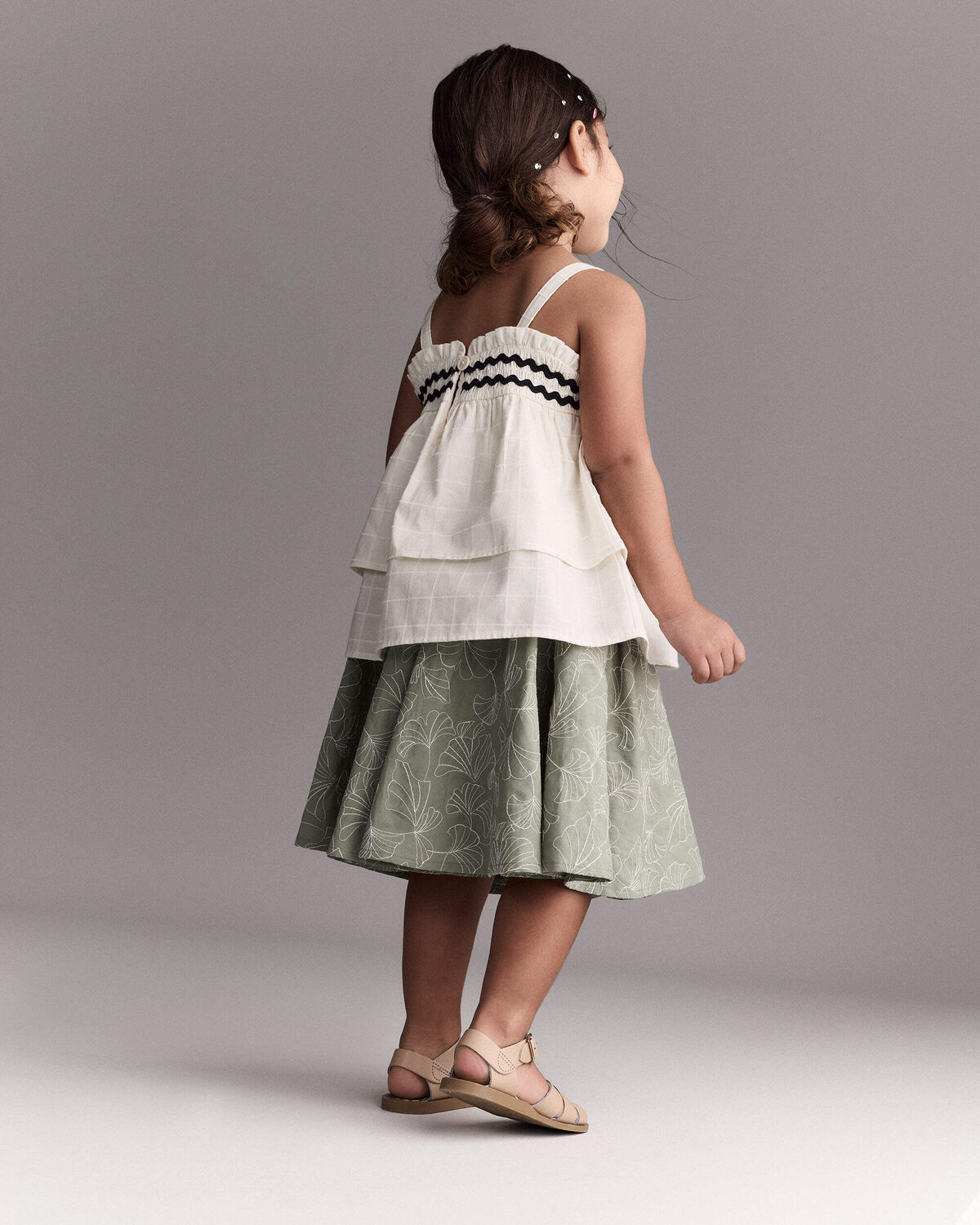 Toddler Girl Avenue Twirl™ Embroidered Midi Skirt in Floral Print - Green - Image 6