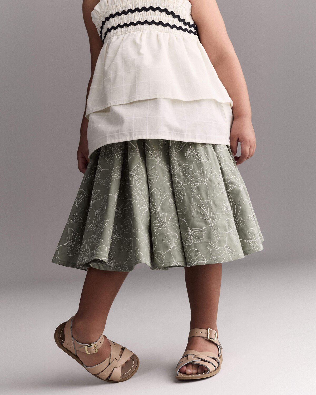 Toddler Girl Avenue Twirl™ Embroidered Midi Skirt in Floral Print - Green - Image 3