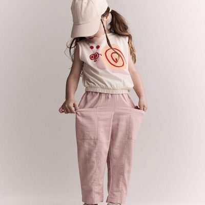 Toddler Girl Pocket Pant in Stripes - Light Pink