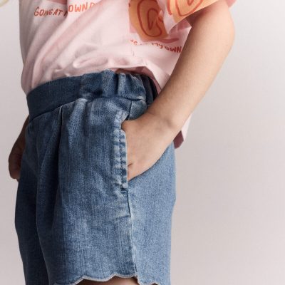 Toddler Girl Scalloped Shorts in Denim