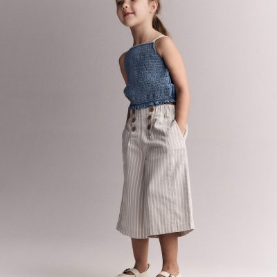 Toddler Girl Sailor Pant in Stripes - Cream/Grey