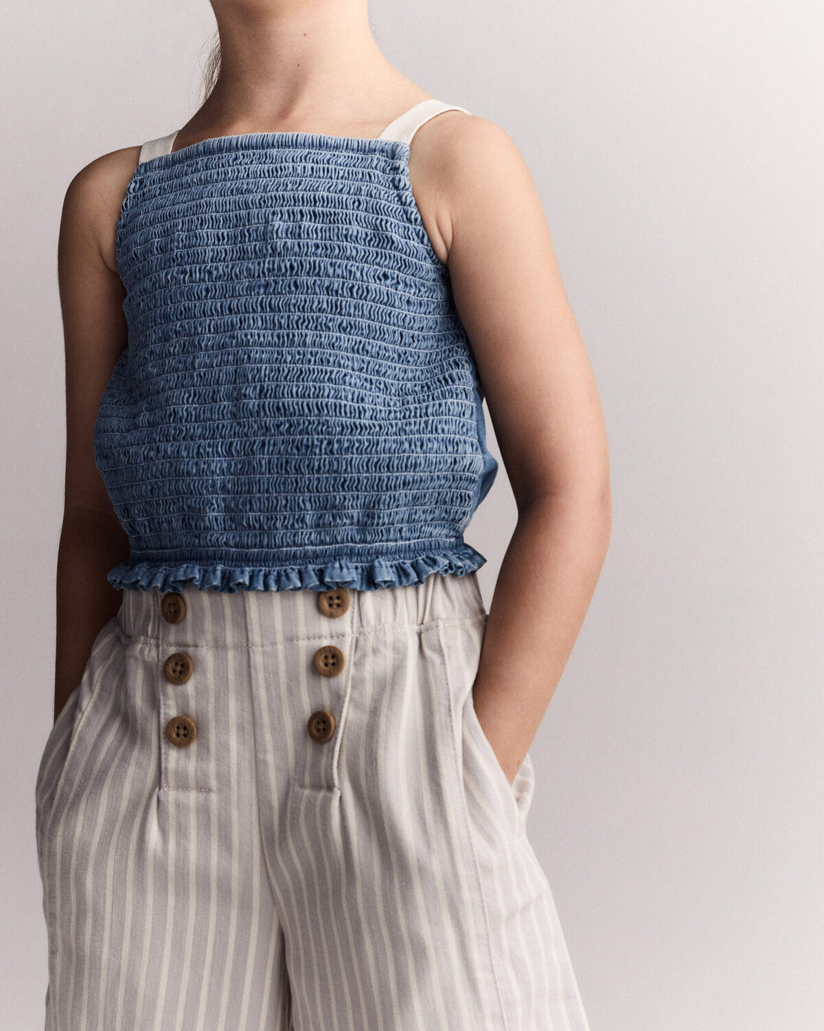 Toddler Girl Sailor Pant in Stripes - Cream/Grey - Image 3