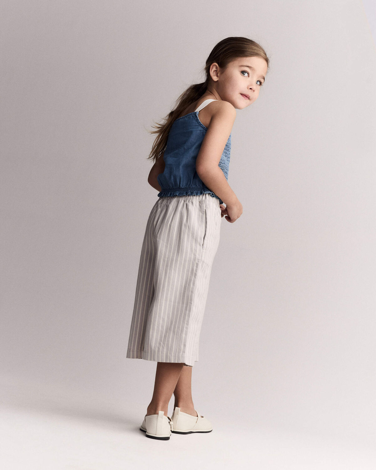 Toddler Girl Sailor Pant in Stripes - Cream/Grey - Image 6