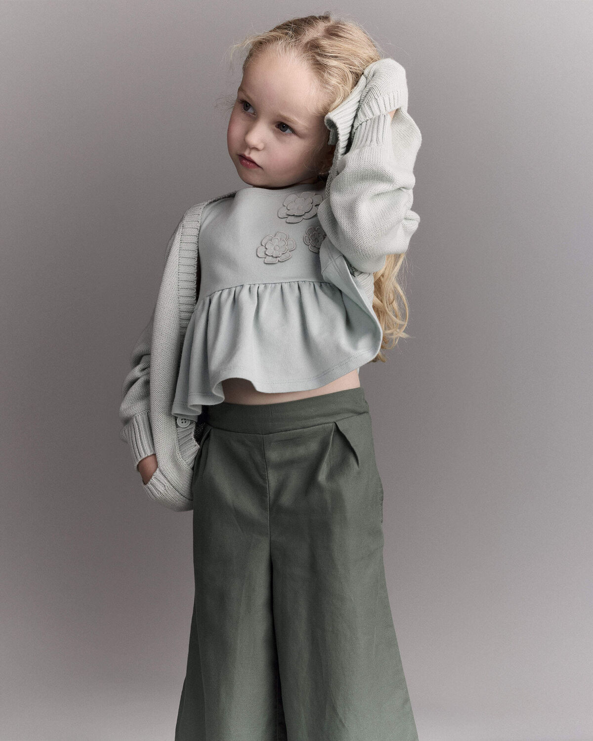 Toddler Girl Cardigan with Avenue Pockets - Light Blue - Image 4