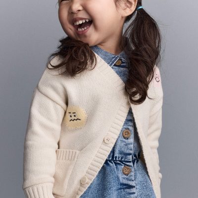 Toddler Cardigan with Avenue Pockets in Character Print- Cream