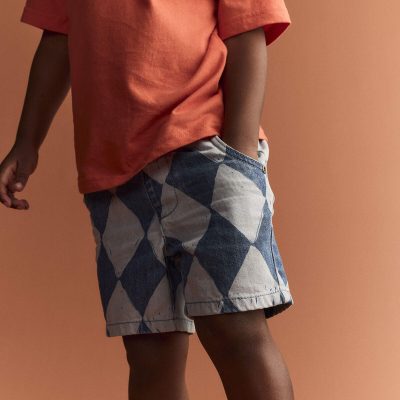 Toddler Boy Bermuda Shorts in Diamond Denim Print