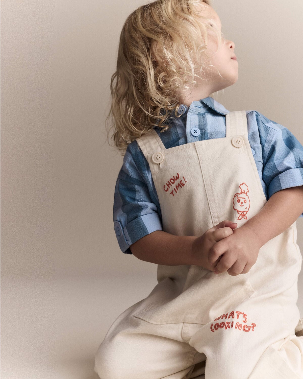 Toddler 'What's Cooking' Overall with Kanga Pocket - Cream - Image 3