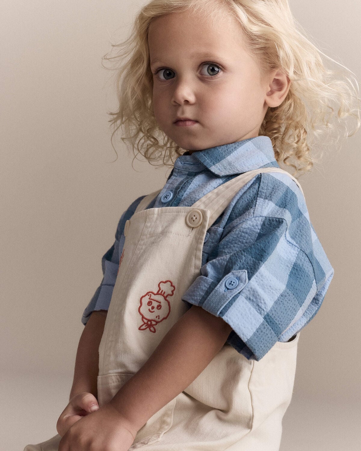 Toddler 'What's Cooking' Overall with Kanga Pocket - Cream - Image 4
