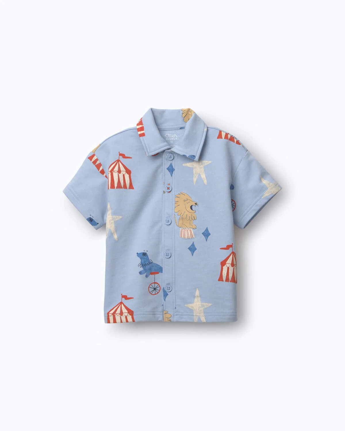 Toddler Boy Button-Down Short-Sleeve Shirt in Circus Print - Blue - Image 2