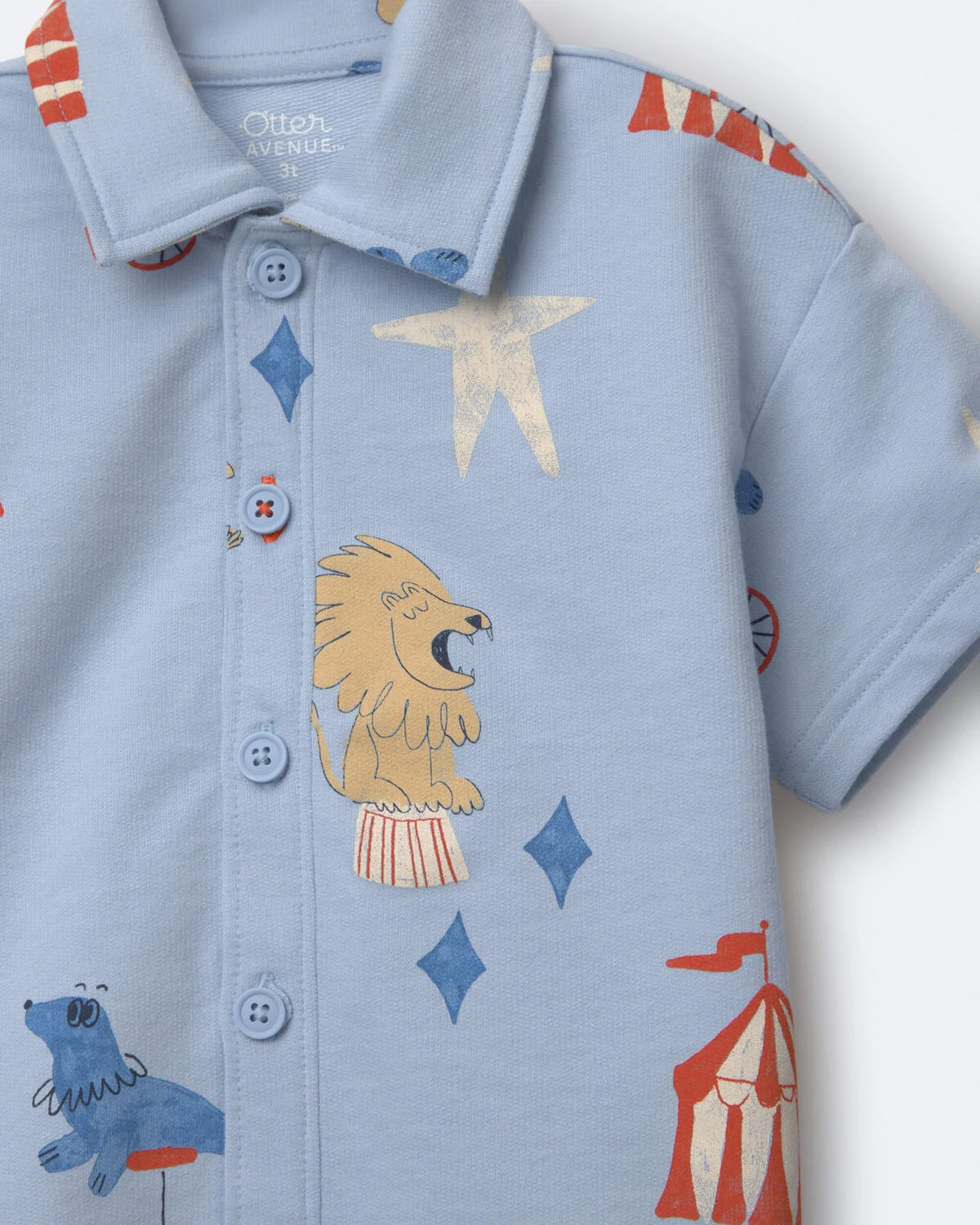 Toddler Boy Button-Down Short-Sleeve Shirt in Circus Print - Blue - Image 6