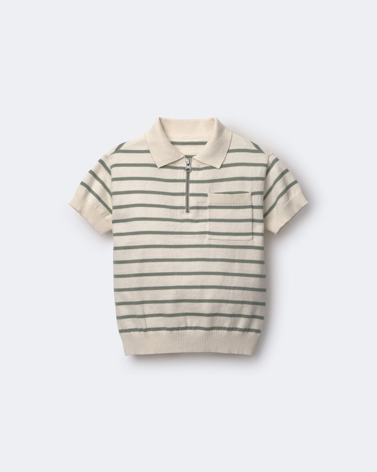 Toddler Boy Knit Zip-Up Polo in Stripes - Cream - Image 2