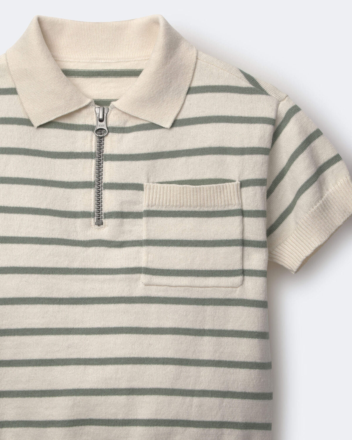 Toddler Boy Knit Zip-Up Polo in Stripes - Cream - Image 6
