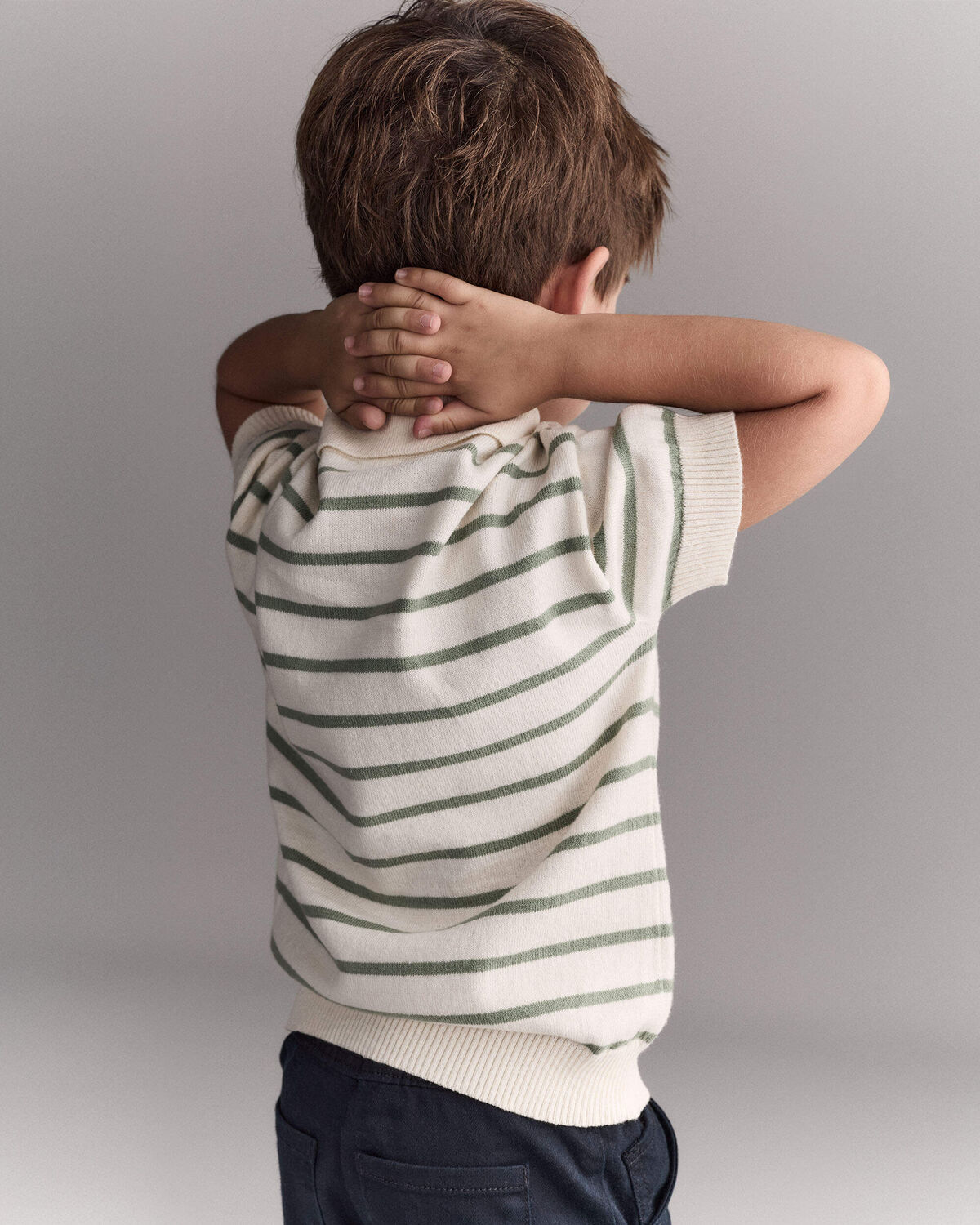Toddler Boy Knit Zip-Up Polo in Stripes - Cream - Image 5