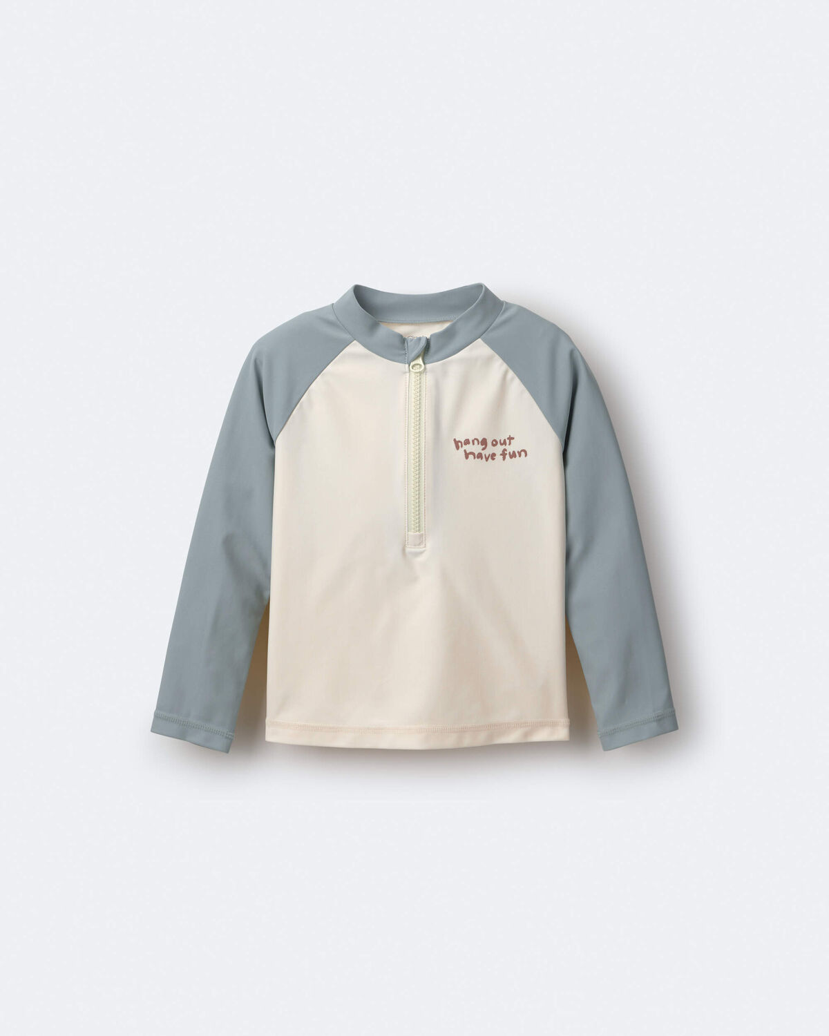 Toddler Boy Hang Out, Have Fun' Half-Zip Long-Sleeve Rashguard - Pale Blue/Cream - Image 2