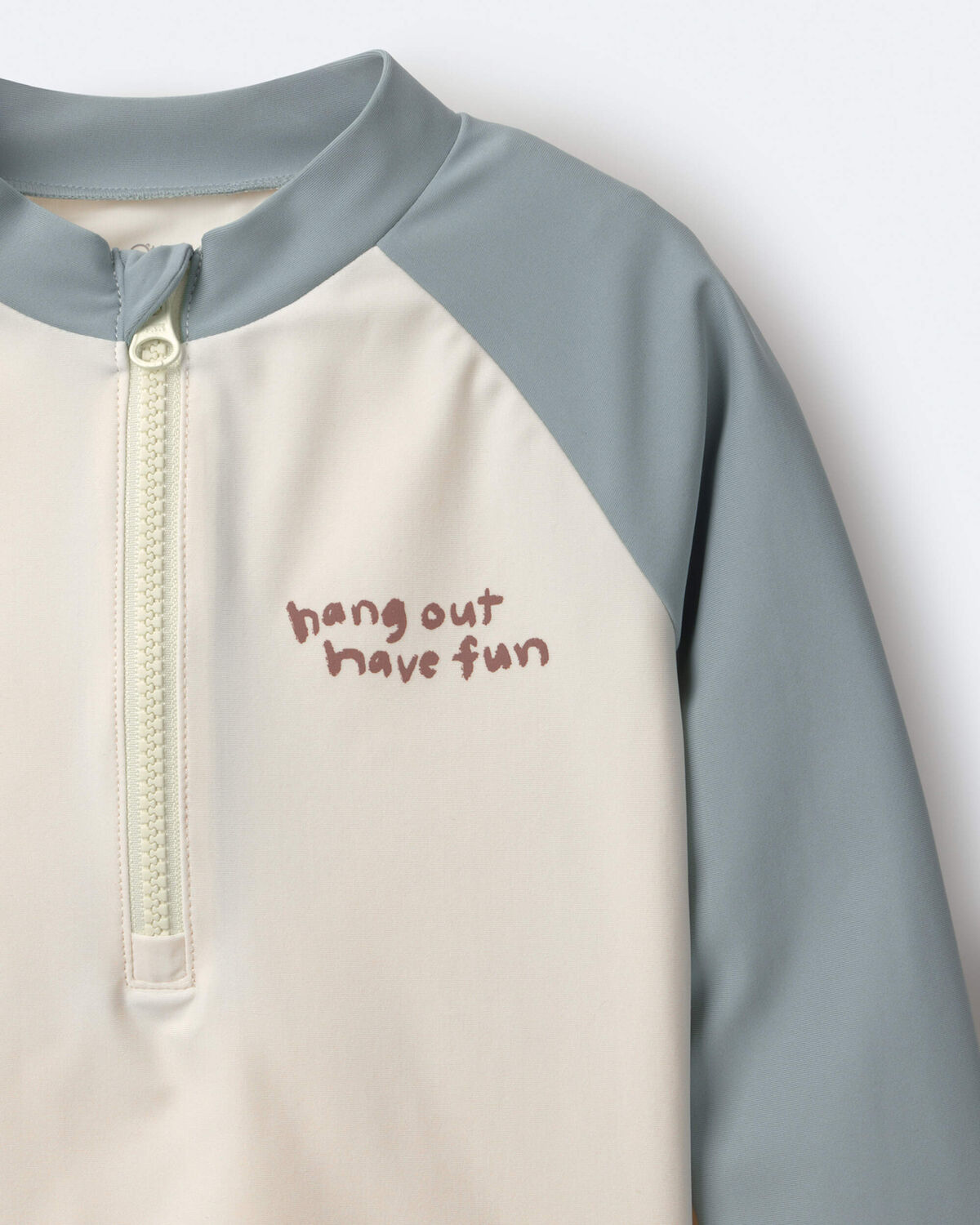 Toddler Boy Hang Out, Have Fun' Half-Zip Long-Sleeve Rashguard - Pale Blue/Cream - Image 5