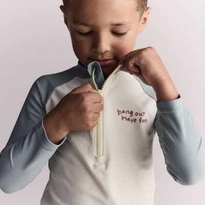 Toddler Boy Hang Out, Have Fun' Half-Zip Long-Sleeve Rashguard - Pale Blue/Cream