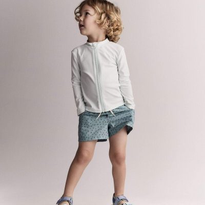 Toddler Boy Swim Trunk in Dot Print - Pale Blue