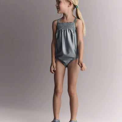 Toddler Girl Smocked One-Piece Swimsuit - Pale Blue