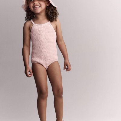 Toddler Girl Smocked One-Piece Swimsuit - Light Pink