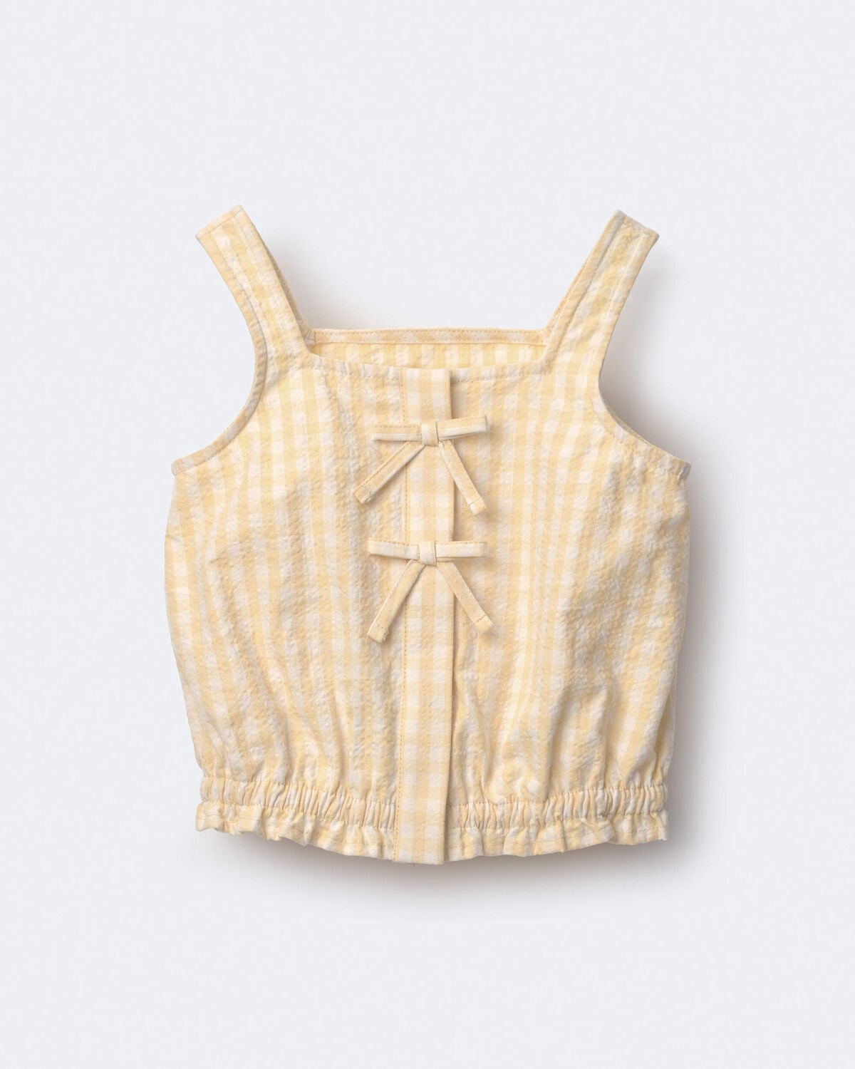 Toddler Girl Gingham Peplum Top with Bows - Yellow - Image 2