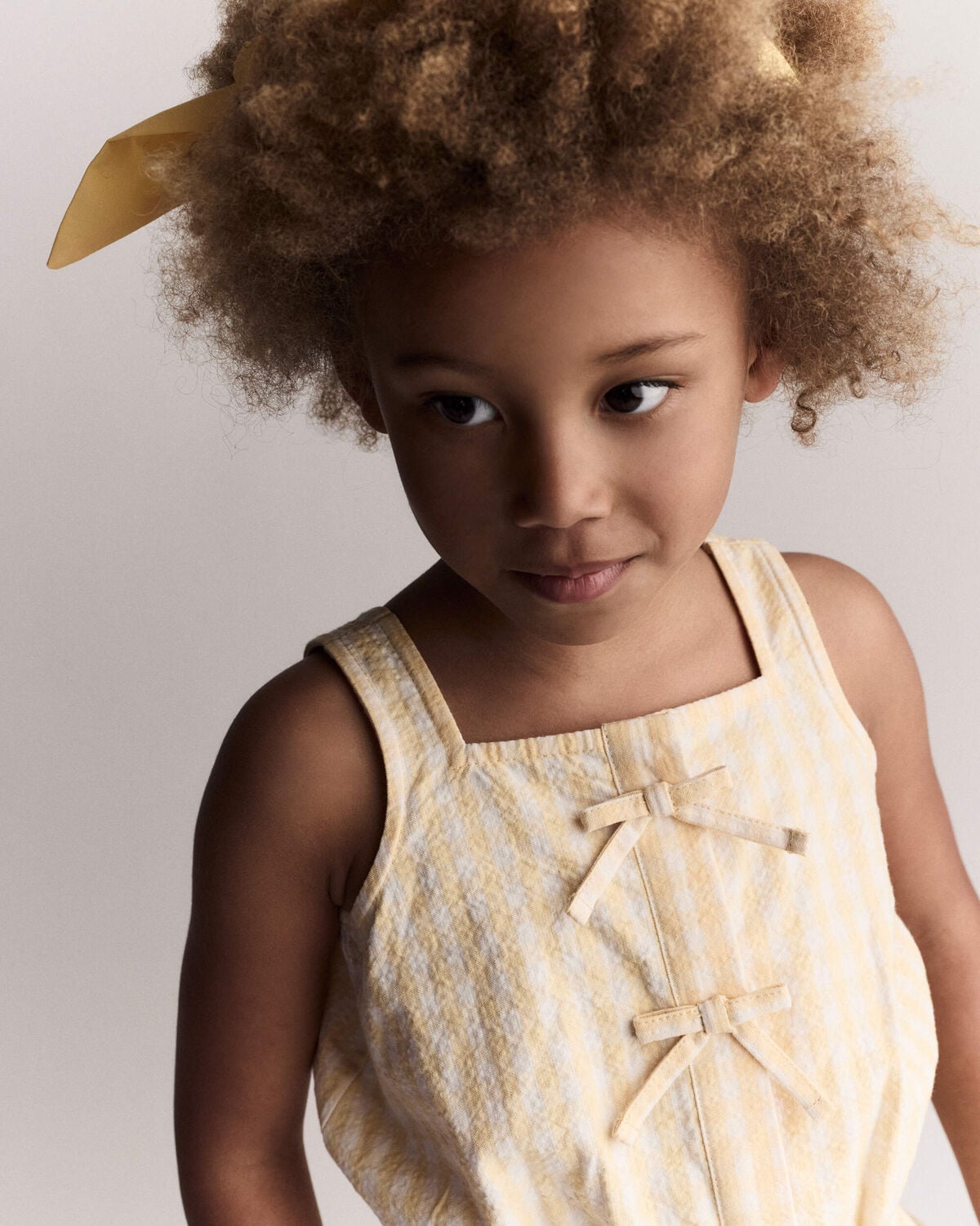 Toddler Girl Gingham Peplum Top with Bows - Yellow - Image 3