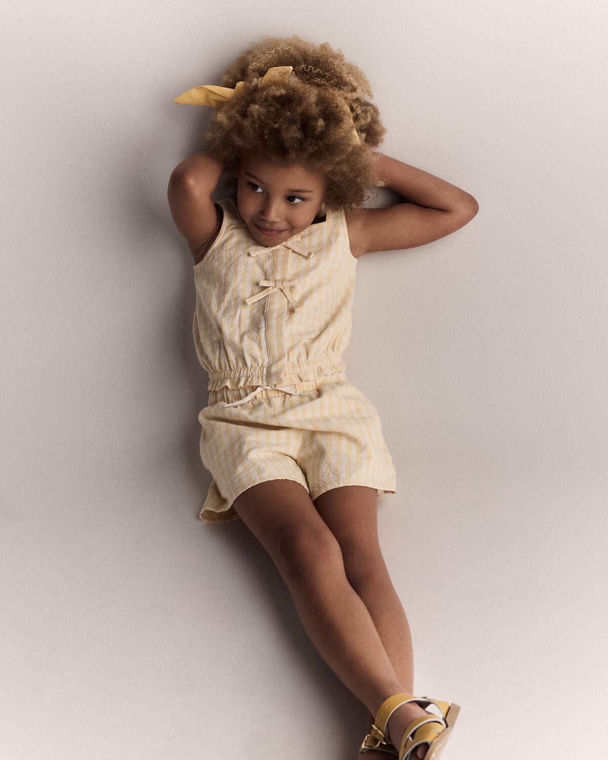 Toddler Girl Gingham Peplum Top with Bows - Yellow - Image 4