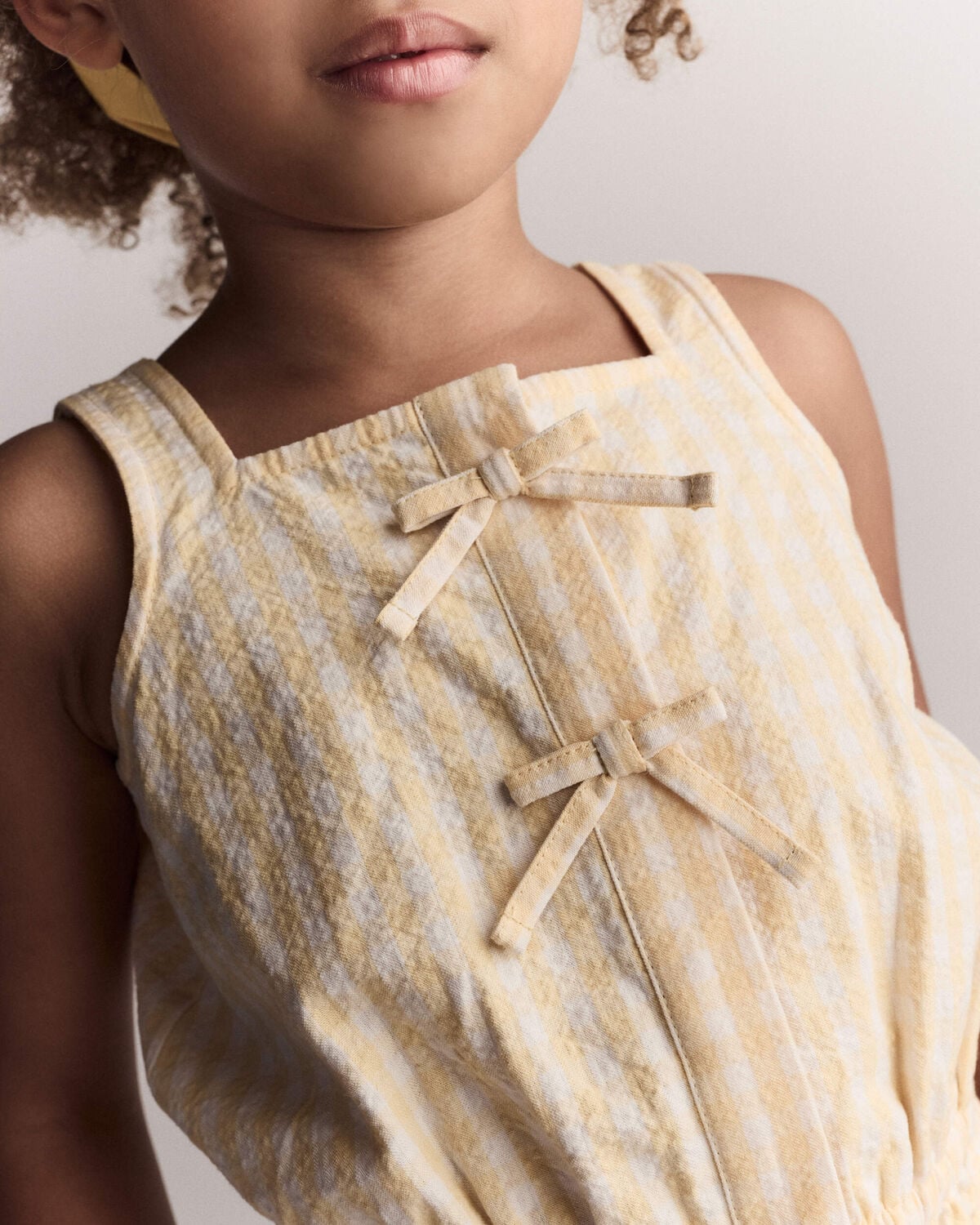 Toddler Girl Gingham Peplum Top with Bows - Yellow - Image 6