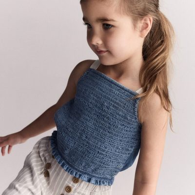Toddler Girl Smocked Peplum Top in Chambray