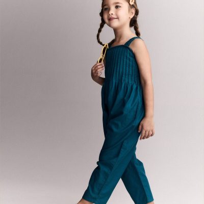 Toddler Girl Pleated Wide-Leg Overalls - Teal