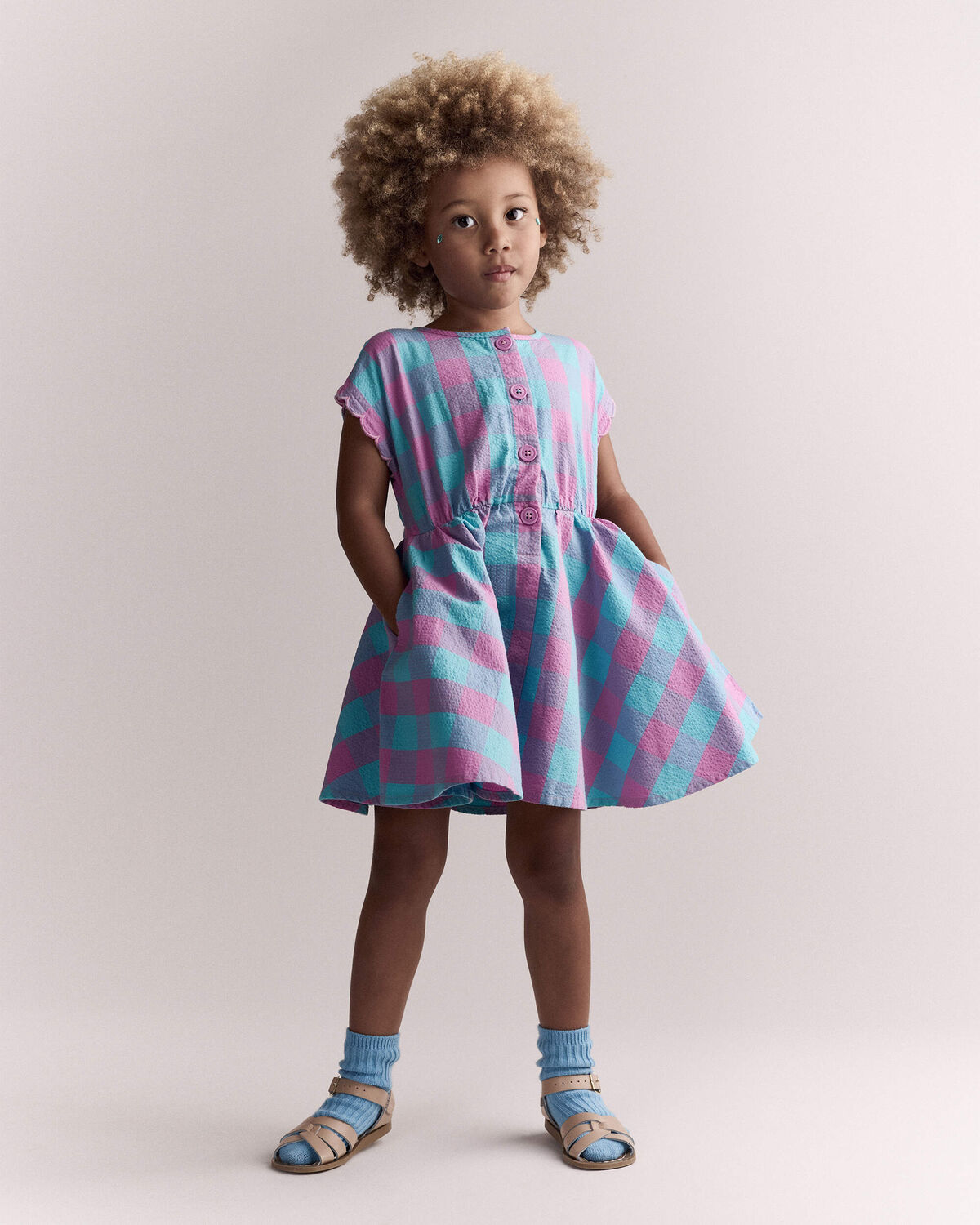 Toddler Girl Avenue Twirl™ Gingham Scalloped Dress - Purple/Blue - Image 3