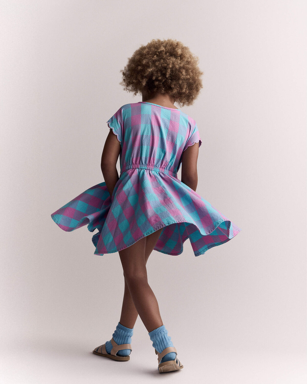 Toddler Girl Avenue Twirl™ Gingham Scalloped Dress - Purple/Blue - Image 5