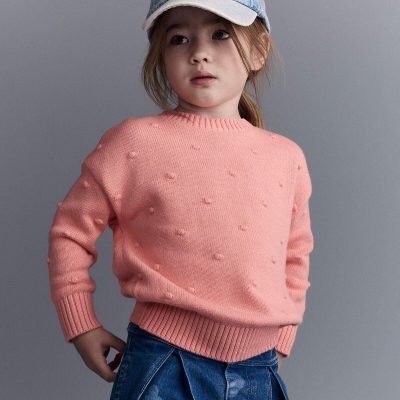Toddler Girl Popcorn Sweater - Coral