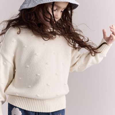 Toddler Girl Popcorn Sweater - Cream