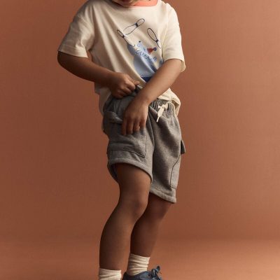 Toddler Boy French Terry Cargo Shorts with Pockets - Grey