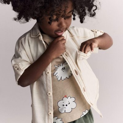 Toddler Boy Button-Down Short-Sleeve Shirt - Cream
