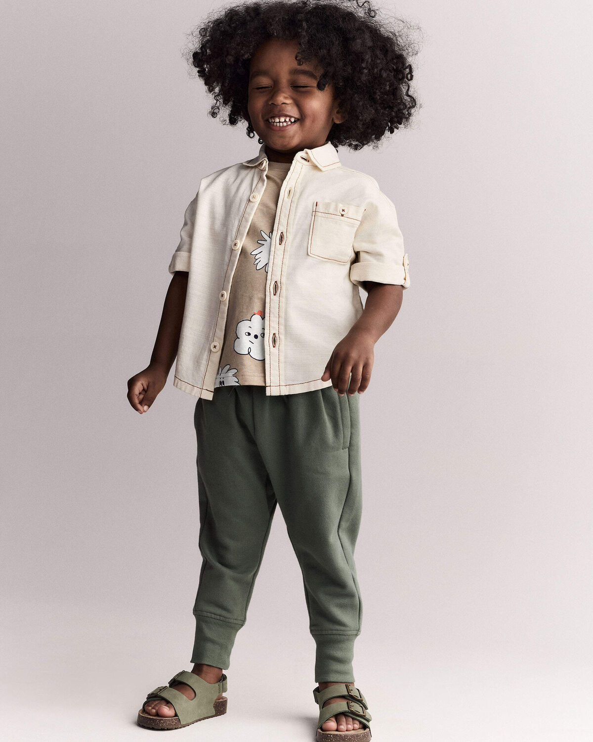 Toddler Boy Button-Down Short-Sleeve Shirt - Cream - Image 3