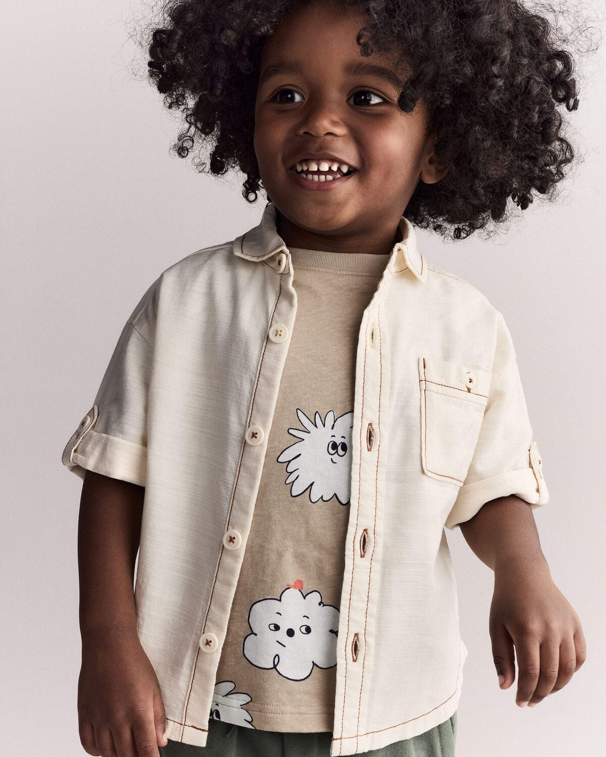 Toddler Boy Button-Down Short-Sleeve Shirt - Cream - Image 6