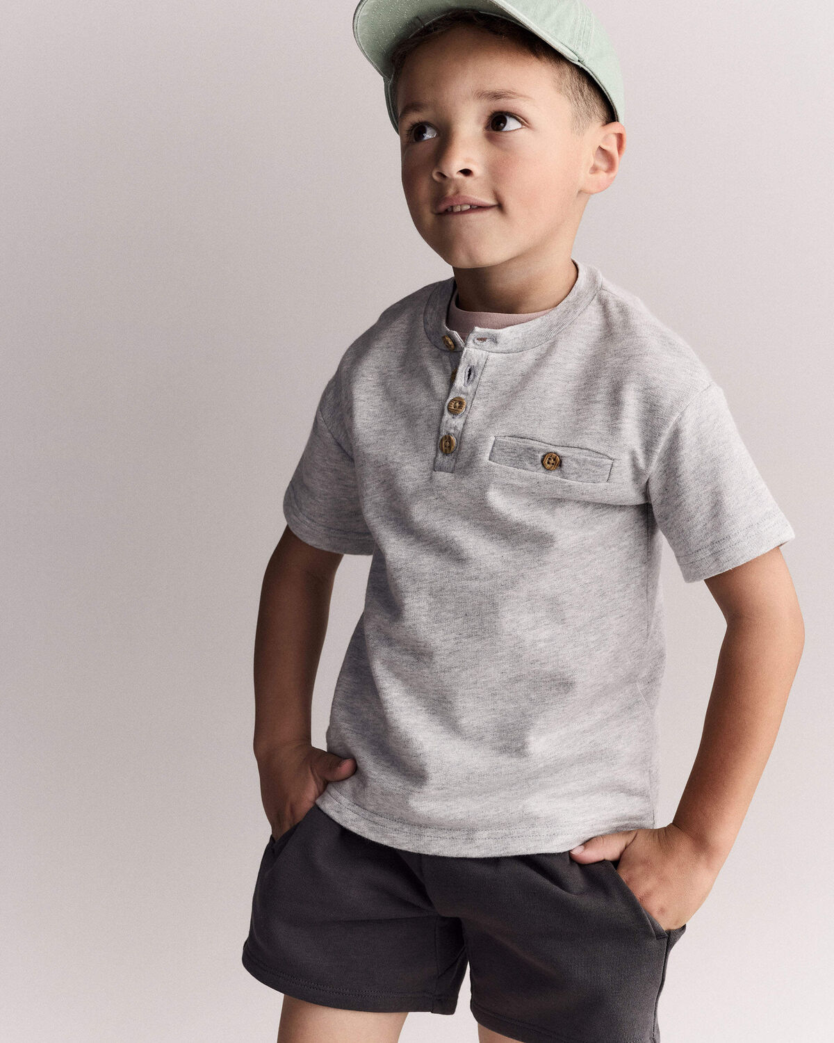 Toddler Boy Button-Front Tee - Grey - Image 6