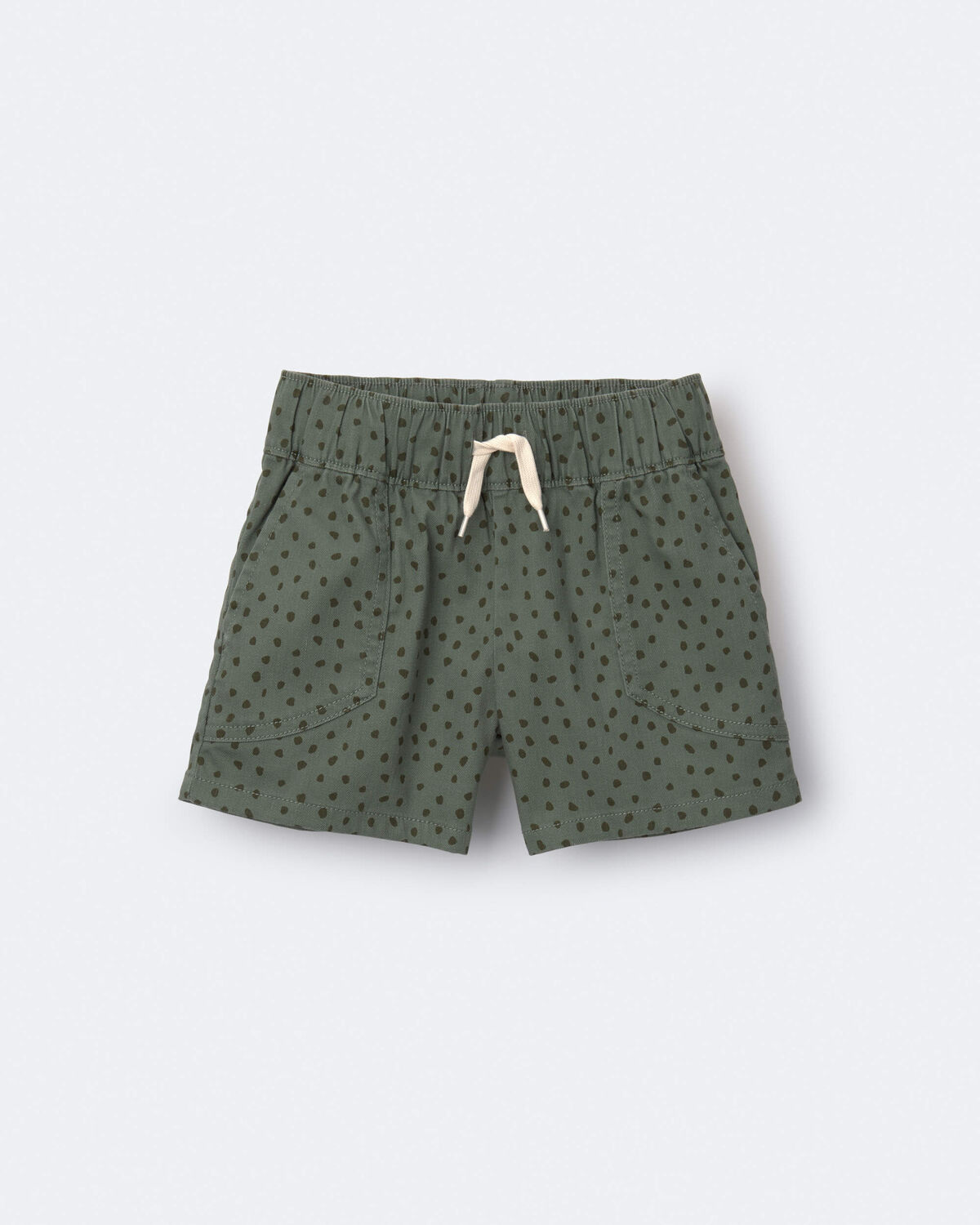 Toddler Standard Shorts with Pockets in Dot Print- Olive - Image 2
