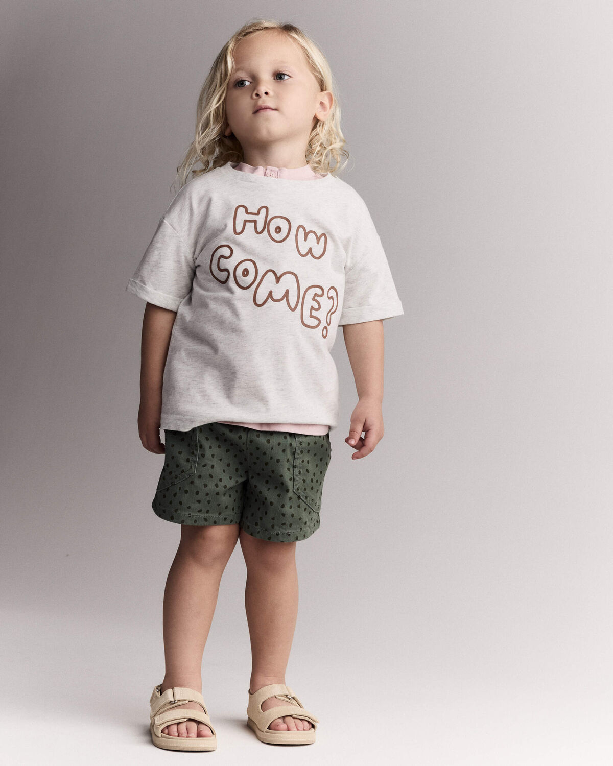 Toddler Standard Shorts with Pockets in Dot Print- Olive - Image 5