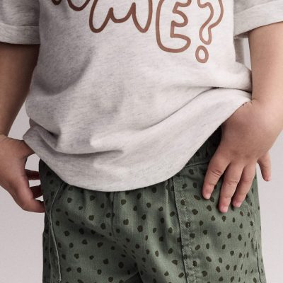 Toddler Standard Shorts with Pockets in Dot Print- Olive