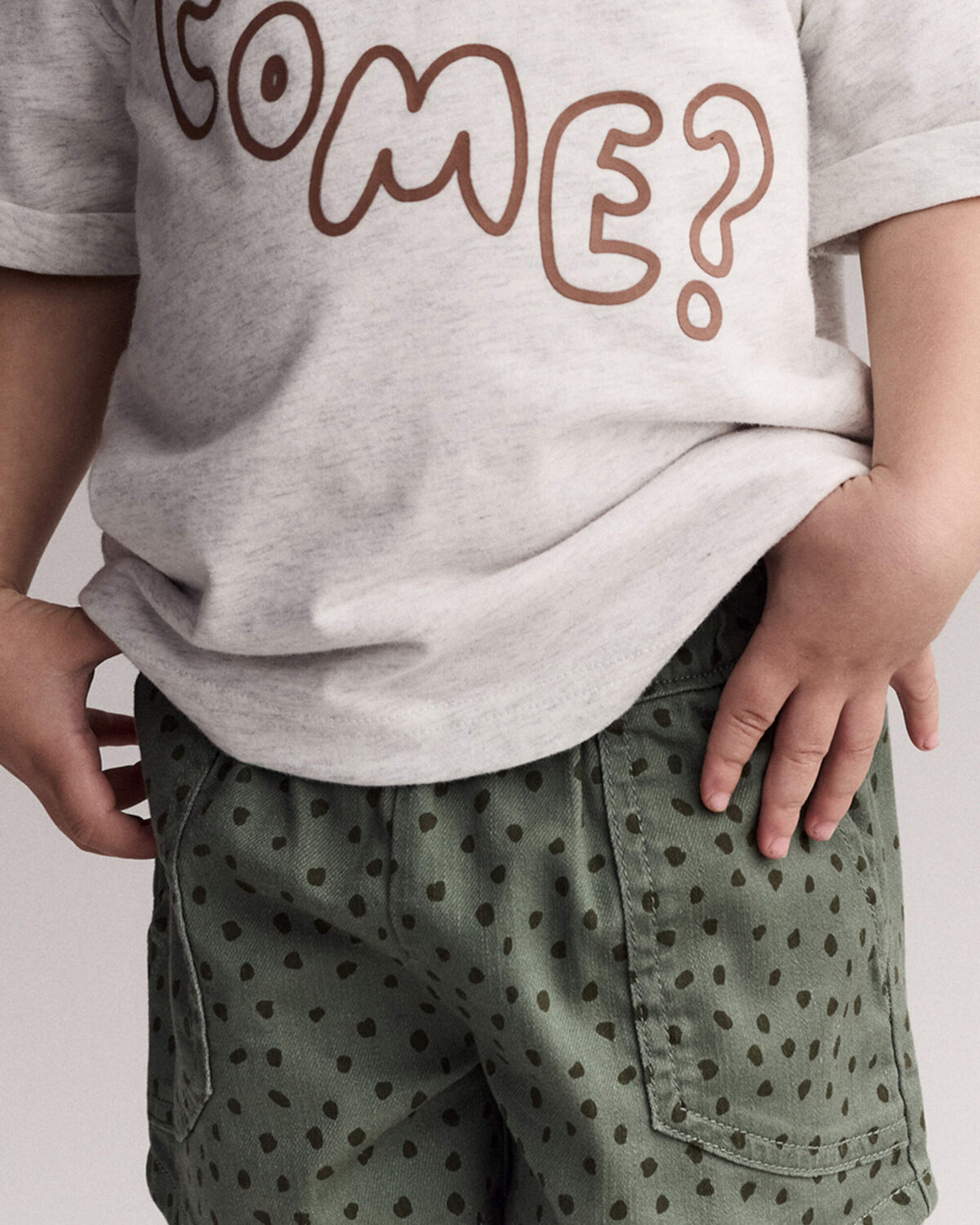 Toddler Standard Shorts with Pockets in Dot Print- Olive