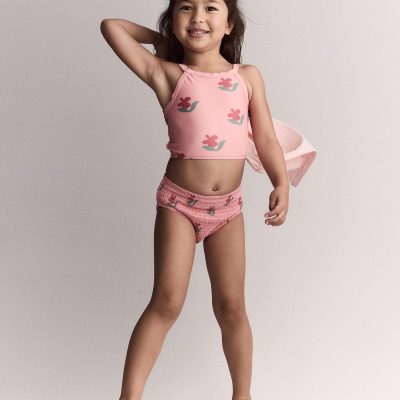Toddler Girl Smocked Tankini in Floral Print - Pink