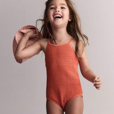 Toddler Girl Smocked One-Piece Swimsuit - Orange