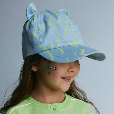 Toddler Baseball Hat with Ears in Abstract Print - Blue