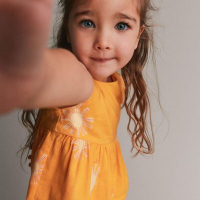 Toddler Girl Peplum Top in Sunny Life Print - Golden Yellow
